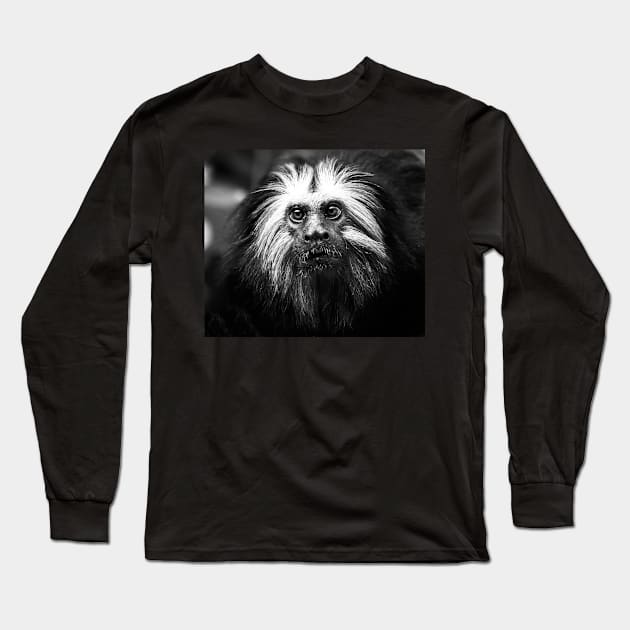 Black and White Golden Lion Tamarin Long Sleeve T-Shirt by BeauLab